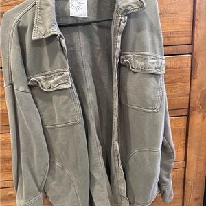 Casual Green Gray Shacket  with Pockets